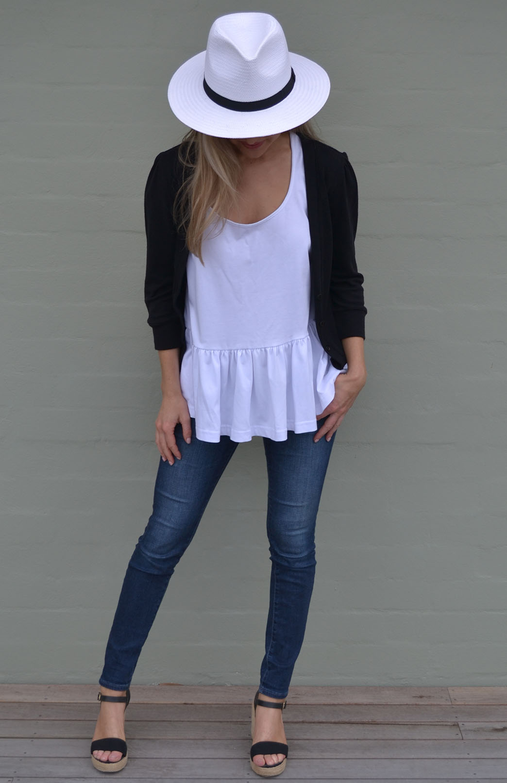 Black Women's Merino Wool Crop Cardigan with 3/4 Sleeves