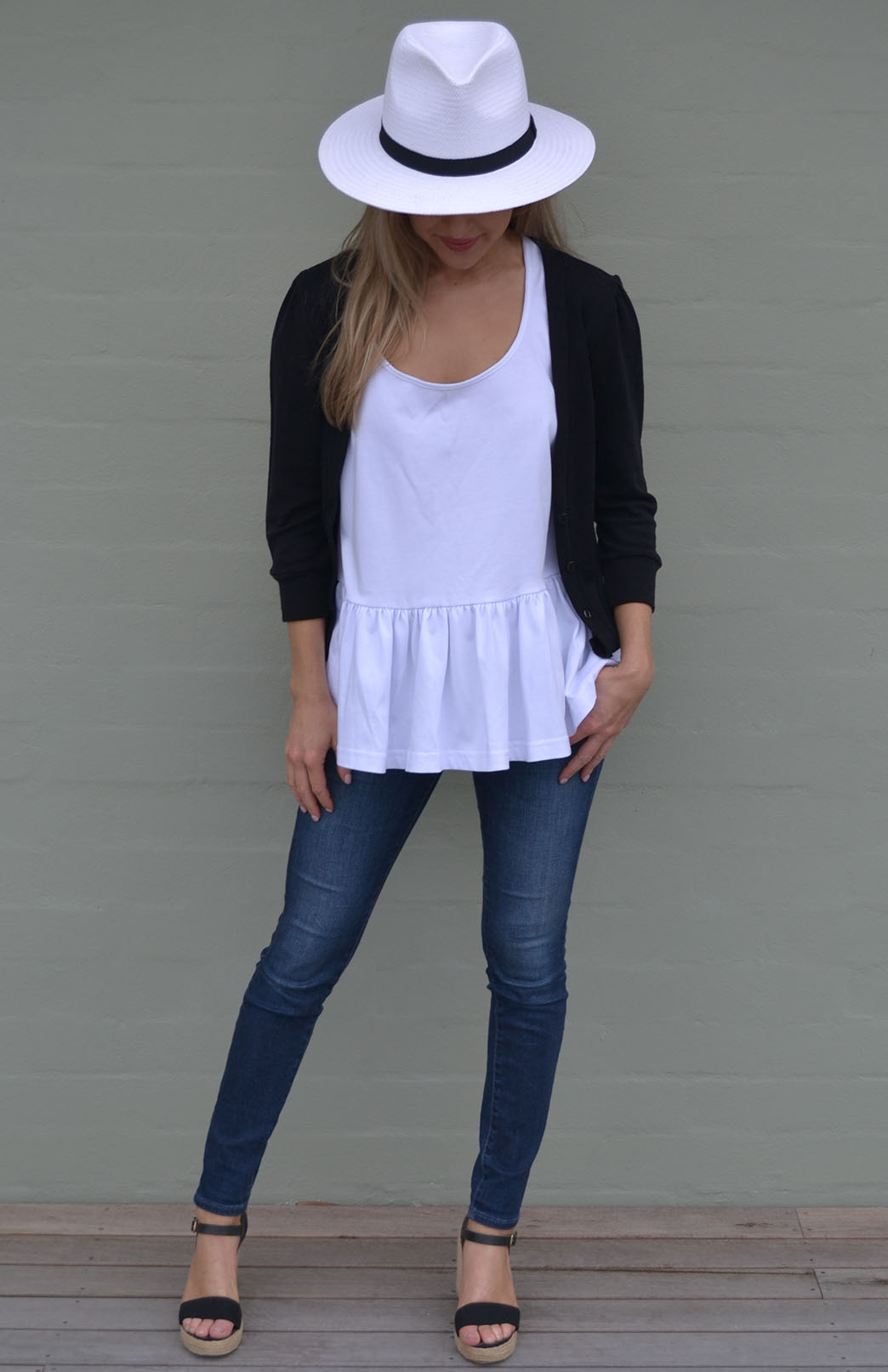 Black Women's Merino Wool Crop Cardigan with 3/4 Sleeves