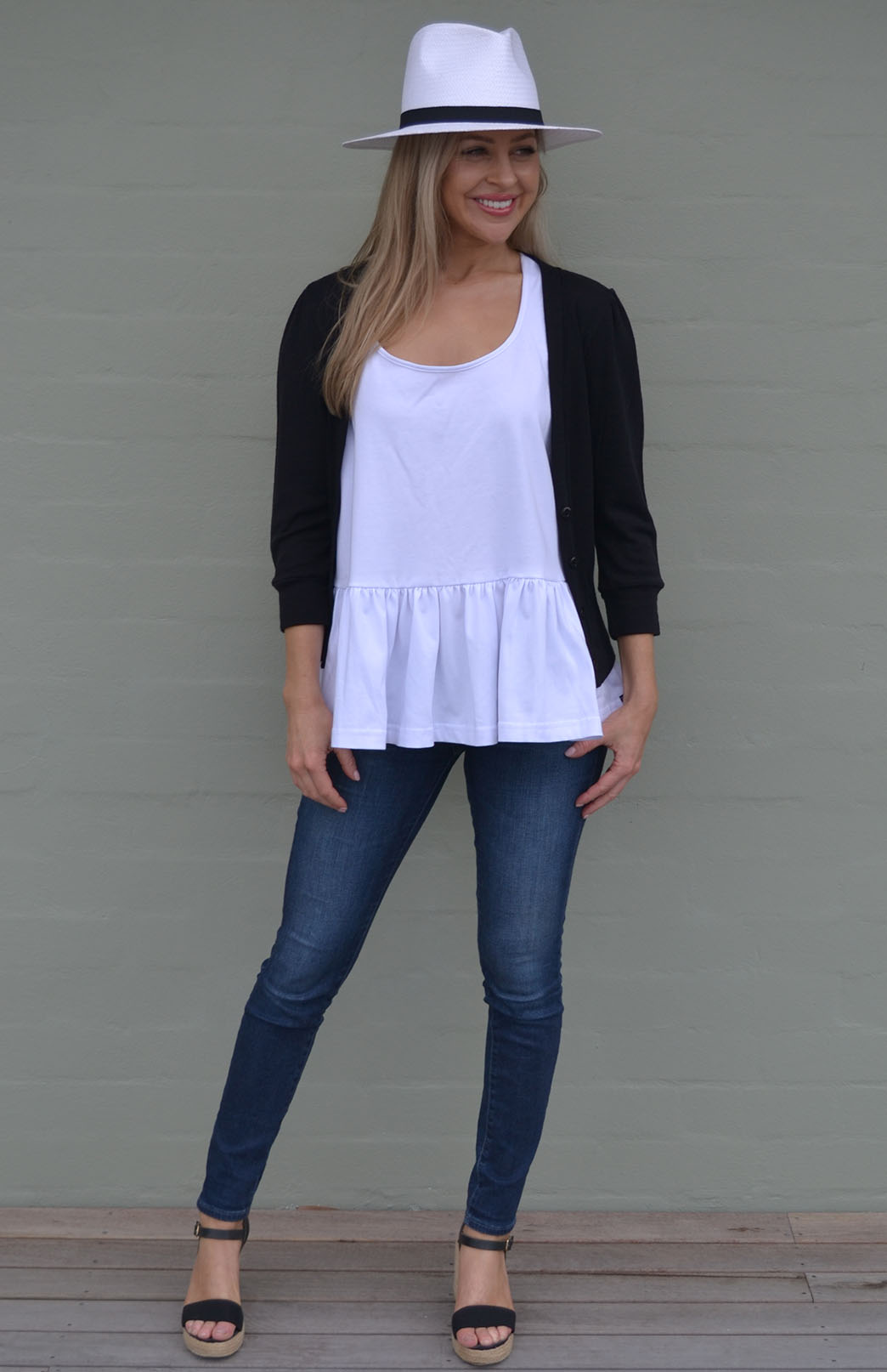 Black Women's Merino Wool Crop Cardigan with 3/4 Sleeves