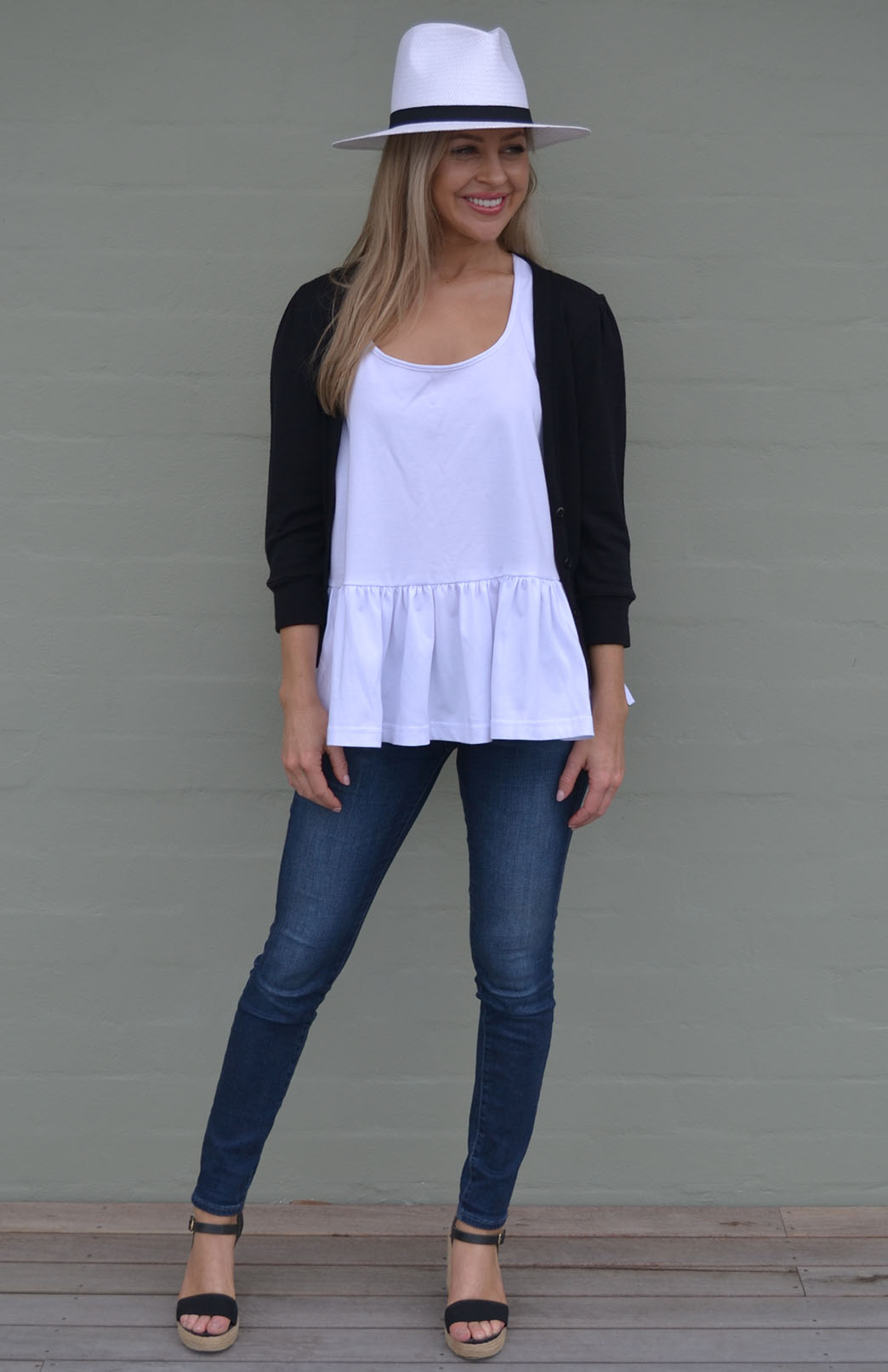 Black Women's Merino Wool Crop Cardigan with 3/4 Sleeves
