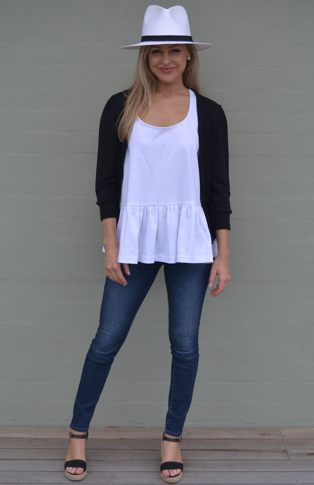 Black Women's Merino Wool Crop Cardigan with 3/4 Sleeves