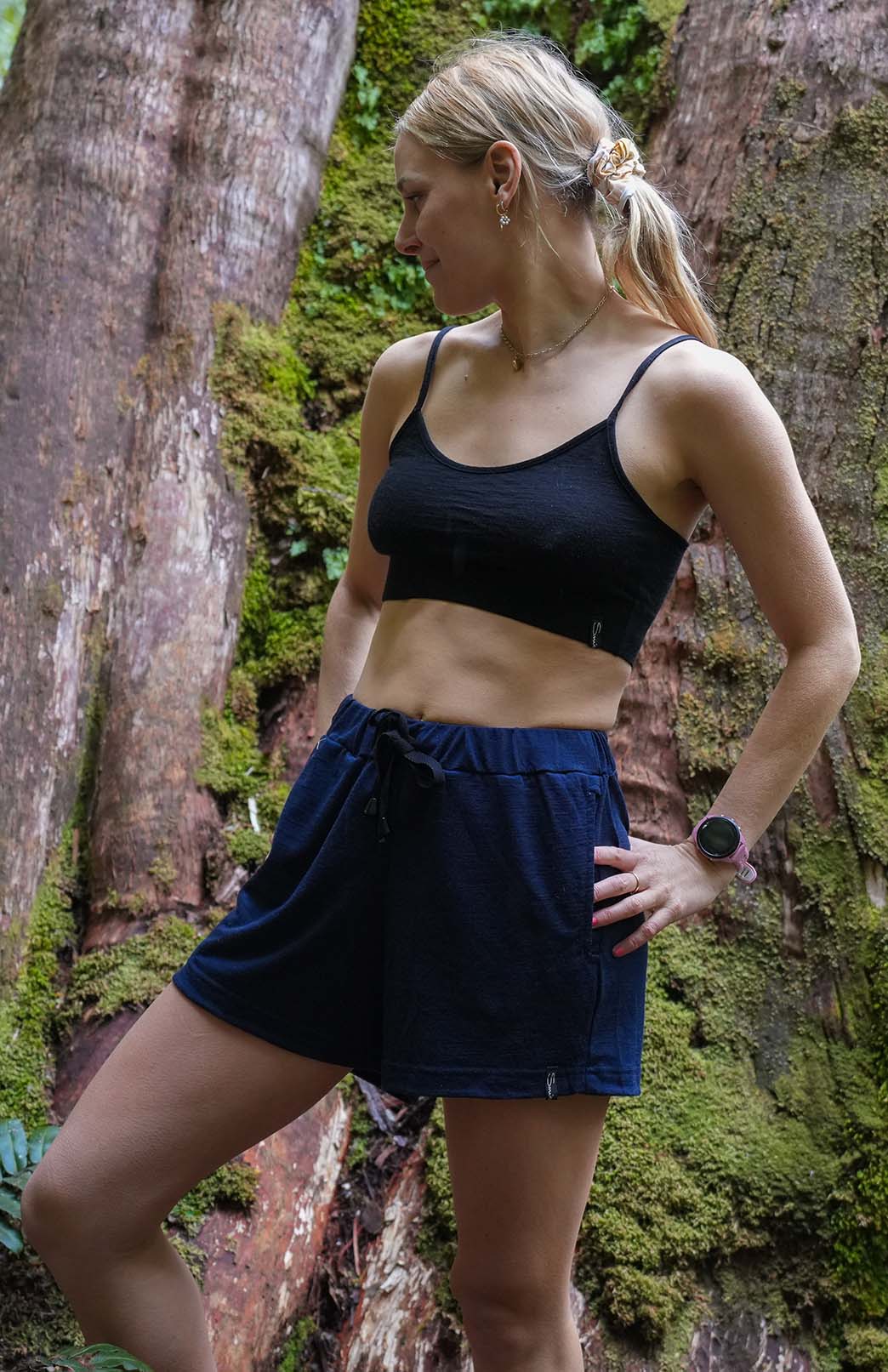 Navy Blue Women&#39;s Merino Wool Lightweight Running Shorts
