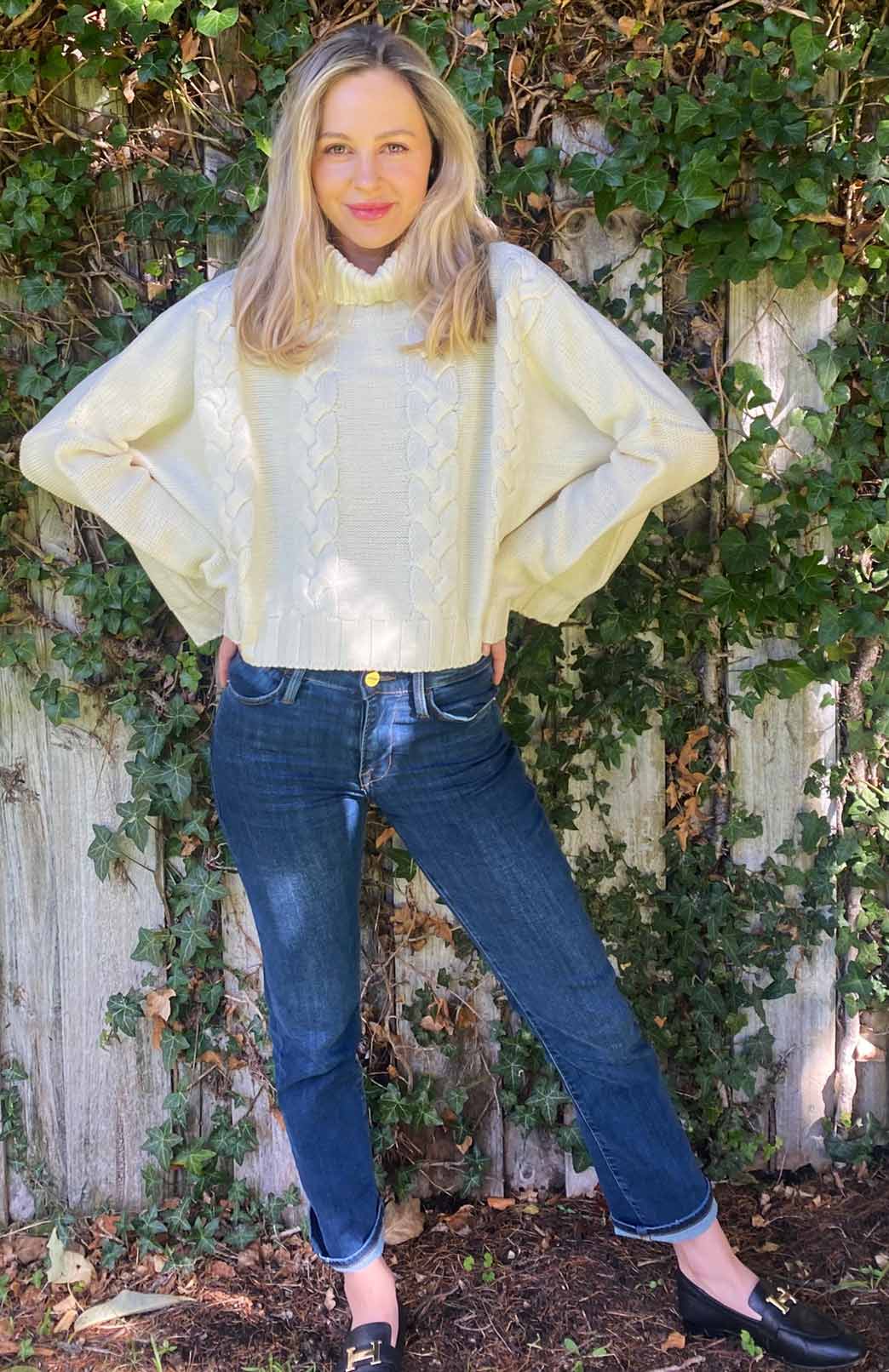 Ivory Women's Merino Wool Cropped Wide Cable Jumper