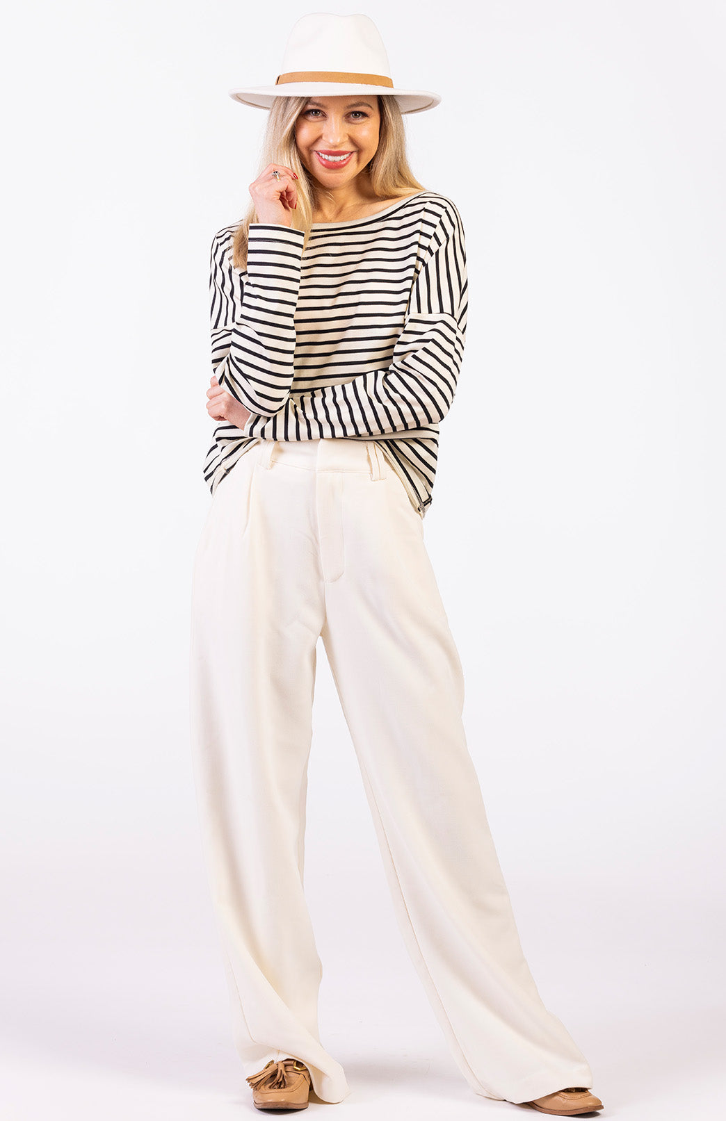 Cream & Black French Stripe Women's Merino Wool Cruise Top