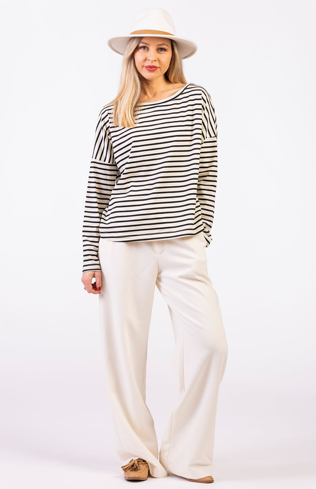 Cream & Black French Stripe Women's Merino Wool Cruise Top
