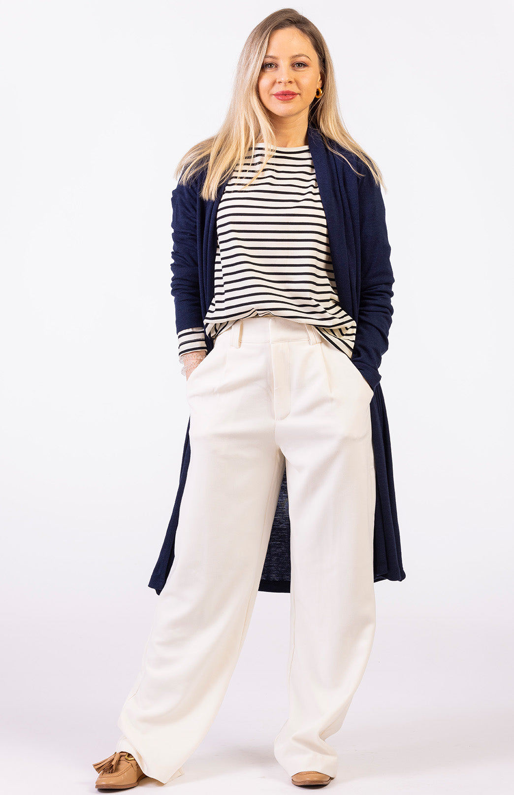 Cream & Black French Stripe Women's Merino Wool Cruise Top