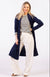 French Navy Blue Women&#39;s Merino Wool Long Drape Cardigan
