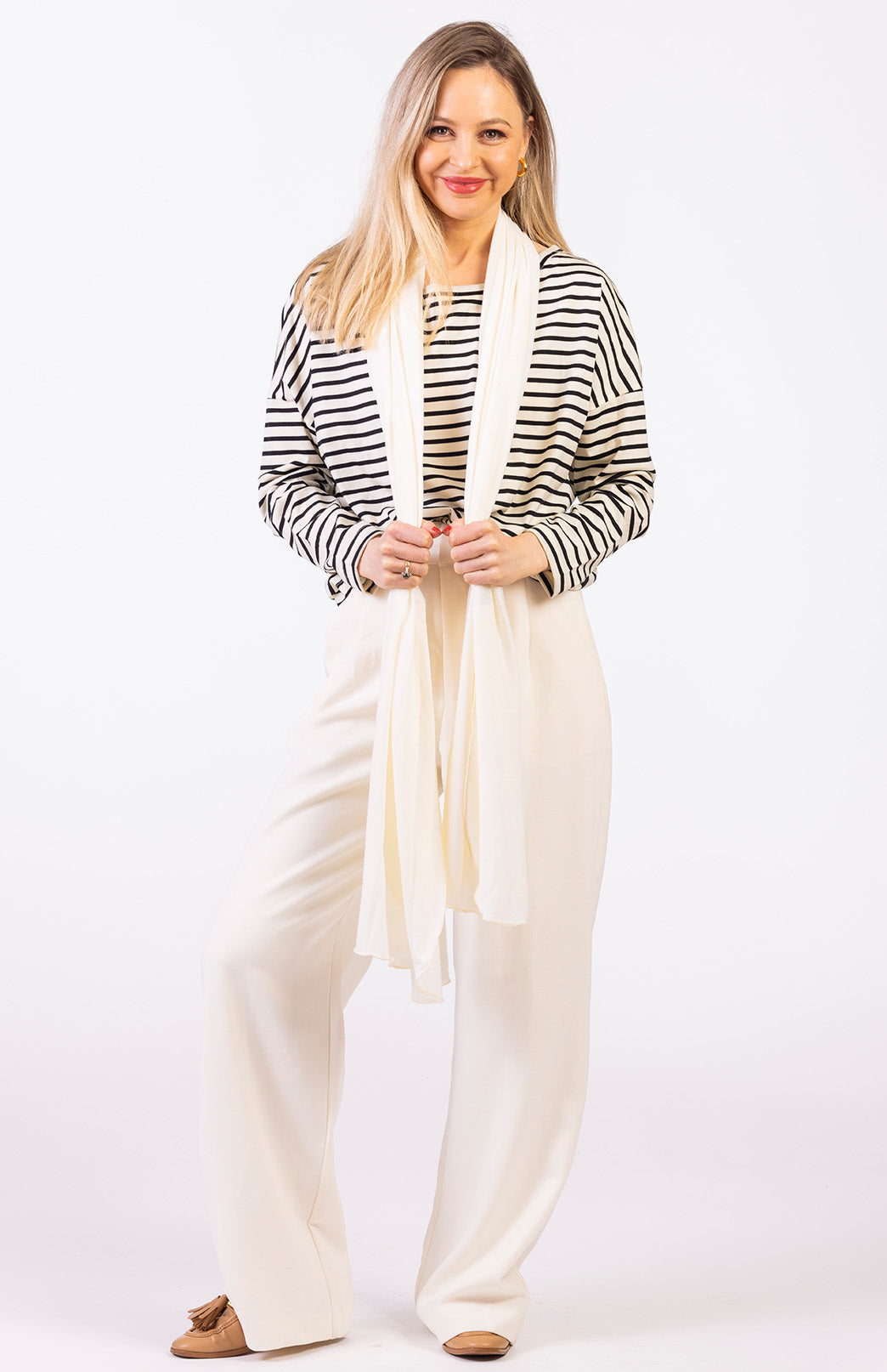 Cream & Black French Stripe Women's Merino Wool Cruise Top