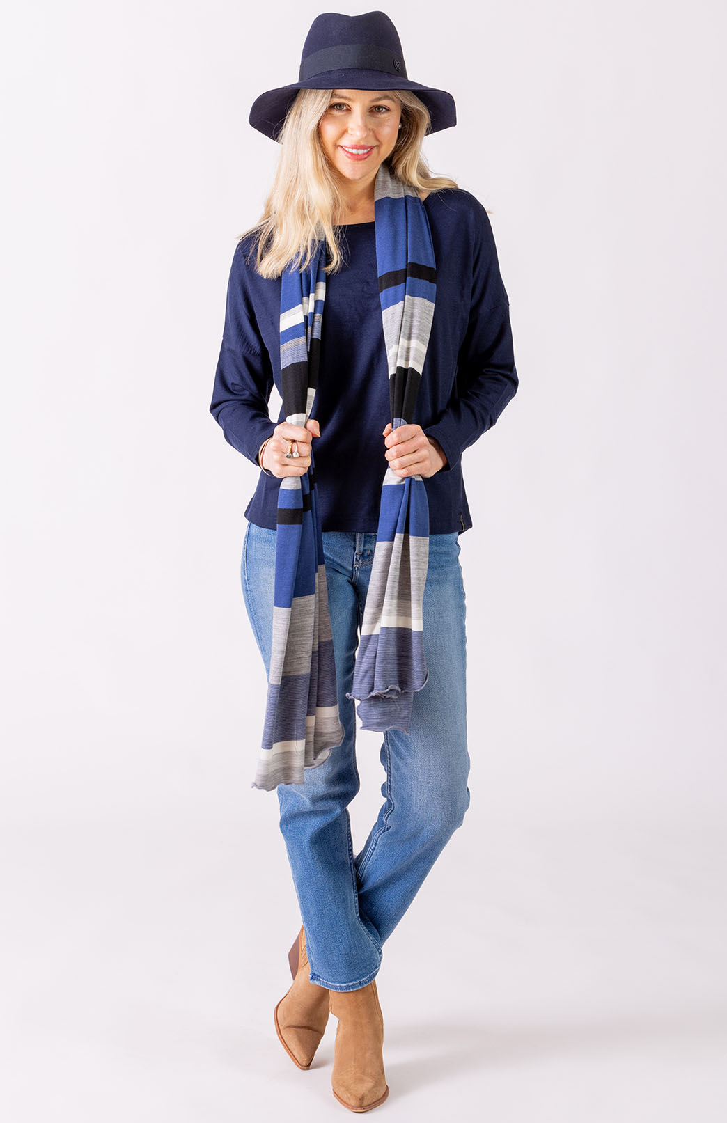 French Navy Blue Women's Merino Wool Cruise Top