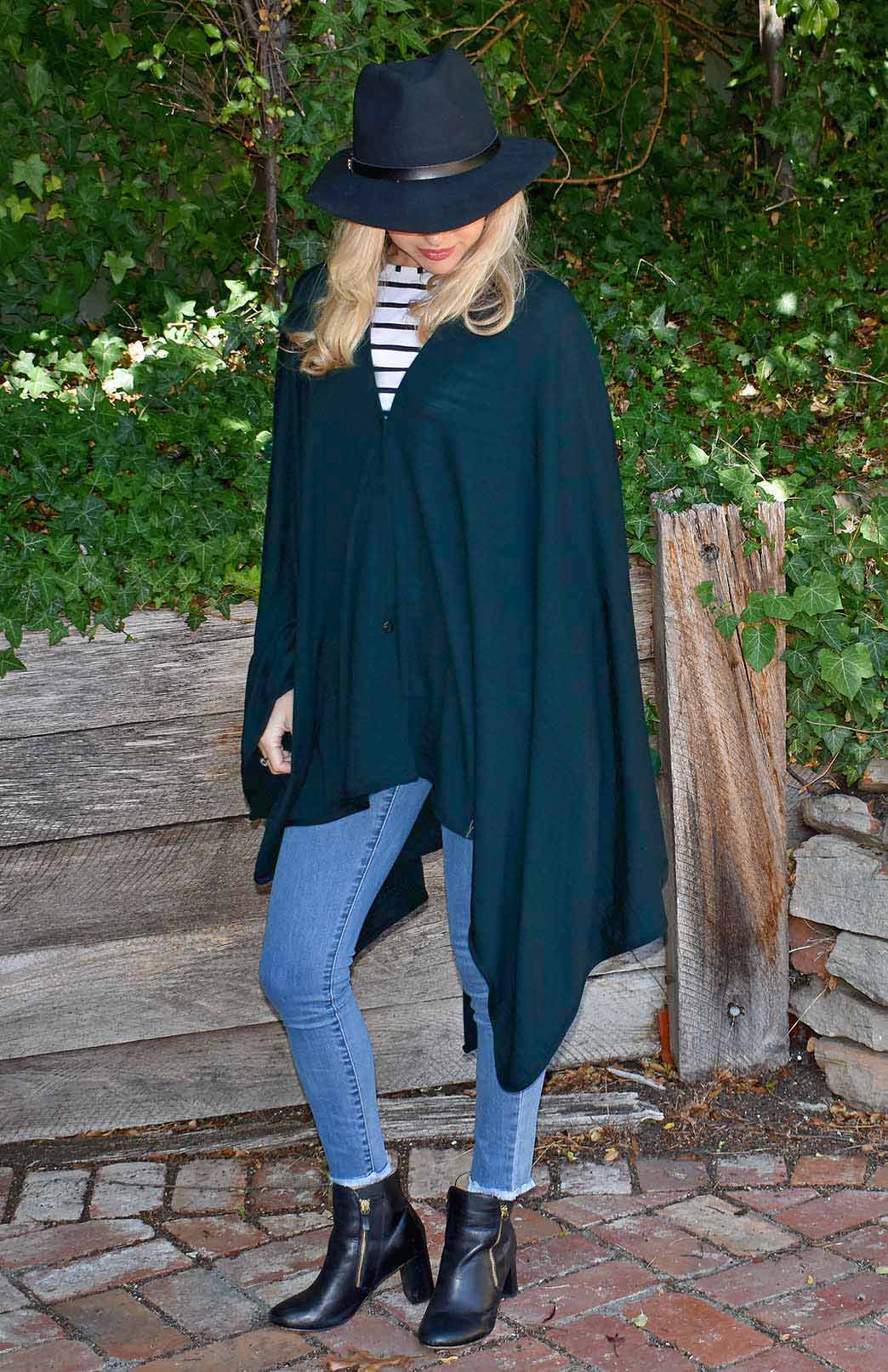 Deep Sea Green Superfine Merino Wool Comfort Wrap with Buttons