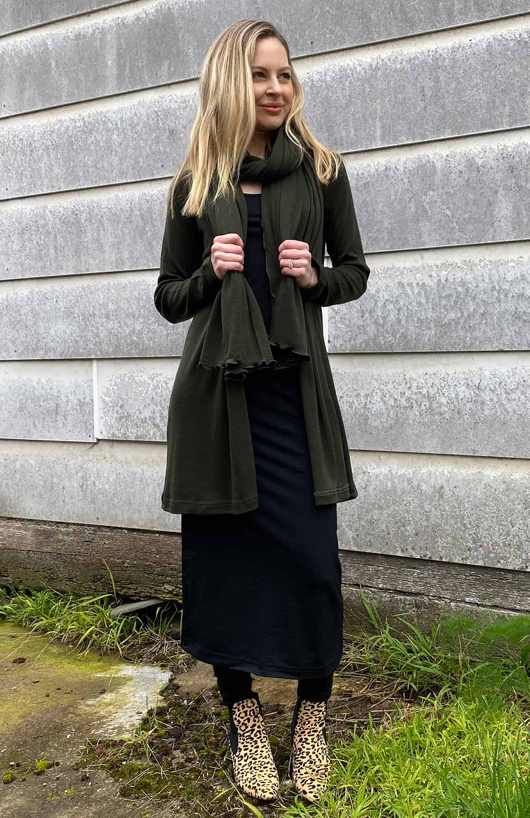 Kale Green Women's Merino Wool Drape Cardigan
