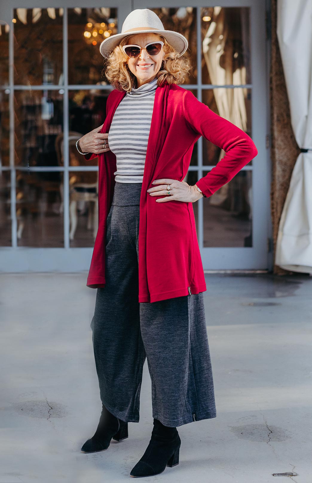 Scarlet Red Women's Merino Wool Drape Cardigan