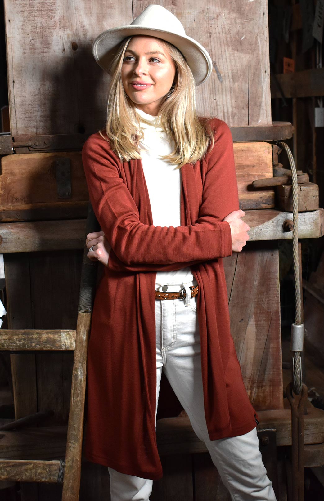 Shiraz Red Women's Merino Wool Drape Cardigan