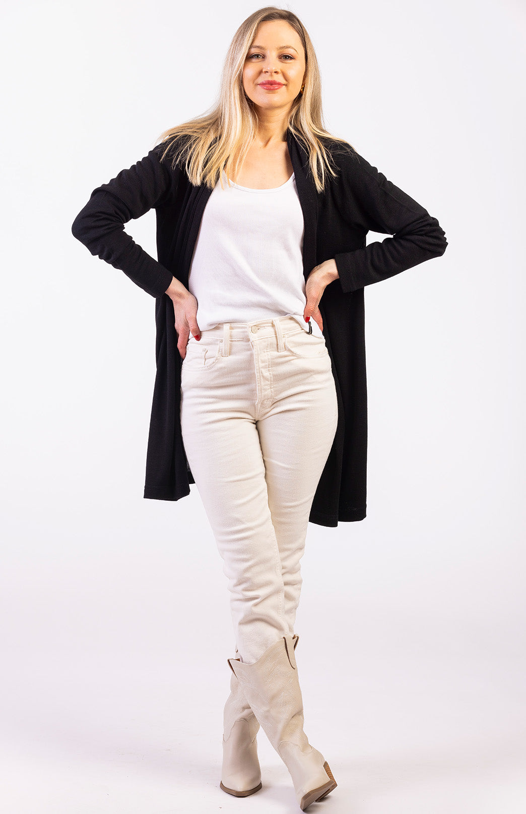 Black Women's Merino Wool Drape Cardigan
