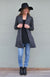 Black Pinstripe Women&#39;s Merino Wool Drape Cardigan
