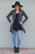 Black Pinstripe Women&#39;s Merino Wool Drape Cardigan

