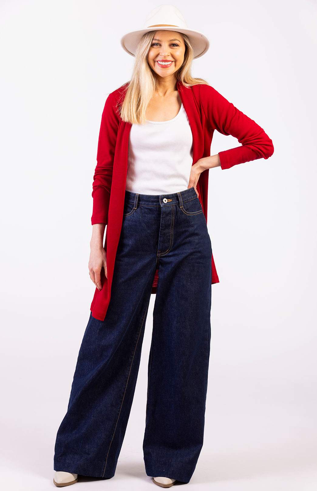 Chilli Red Women's Merino Wool Drape Cardigan
