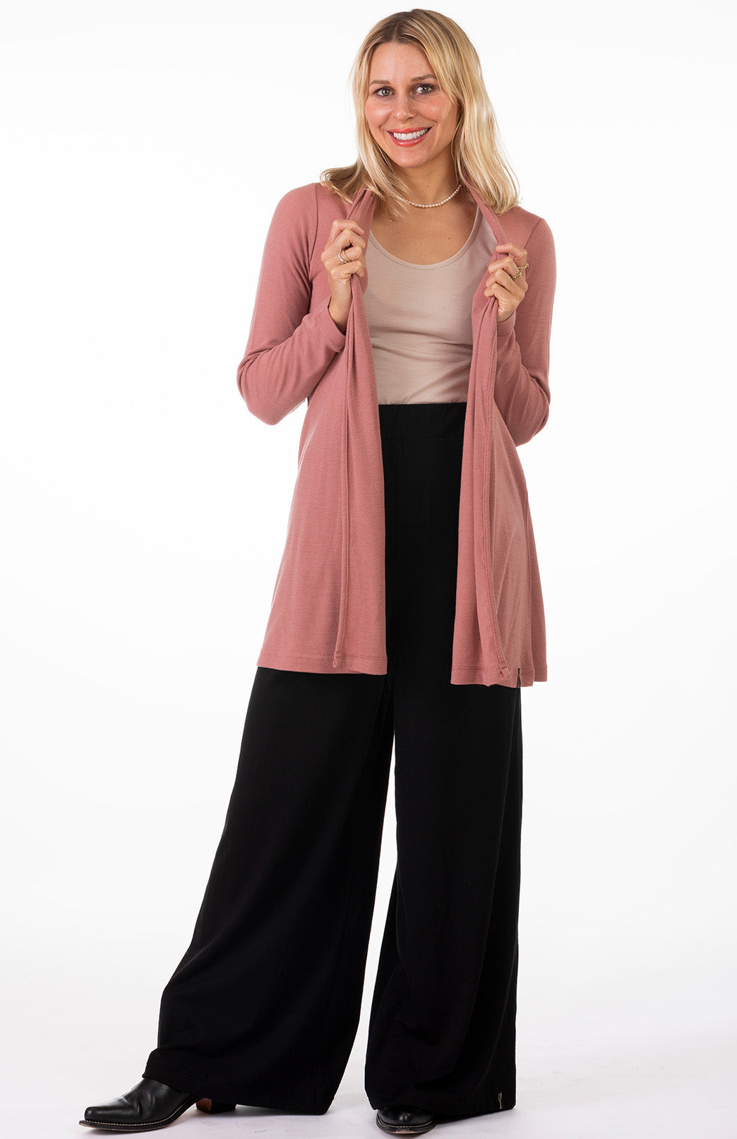 Rosewood Pink Women's Merino Wool Drape Cardigan