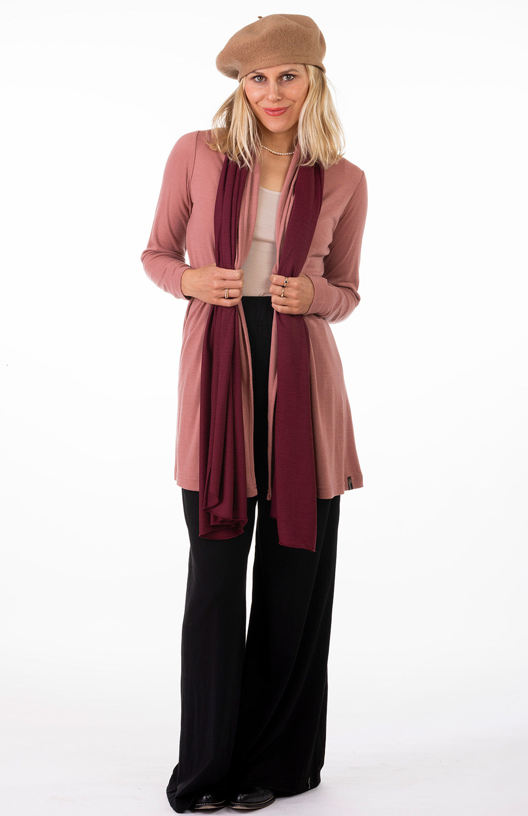 Rosewood Pink Women's Merino Wool Drape Cardigan