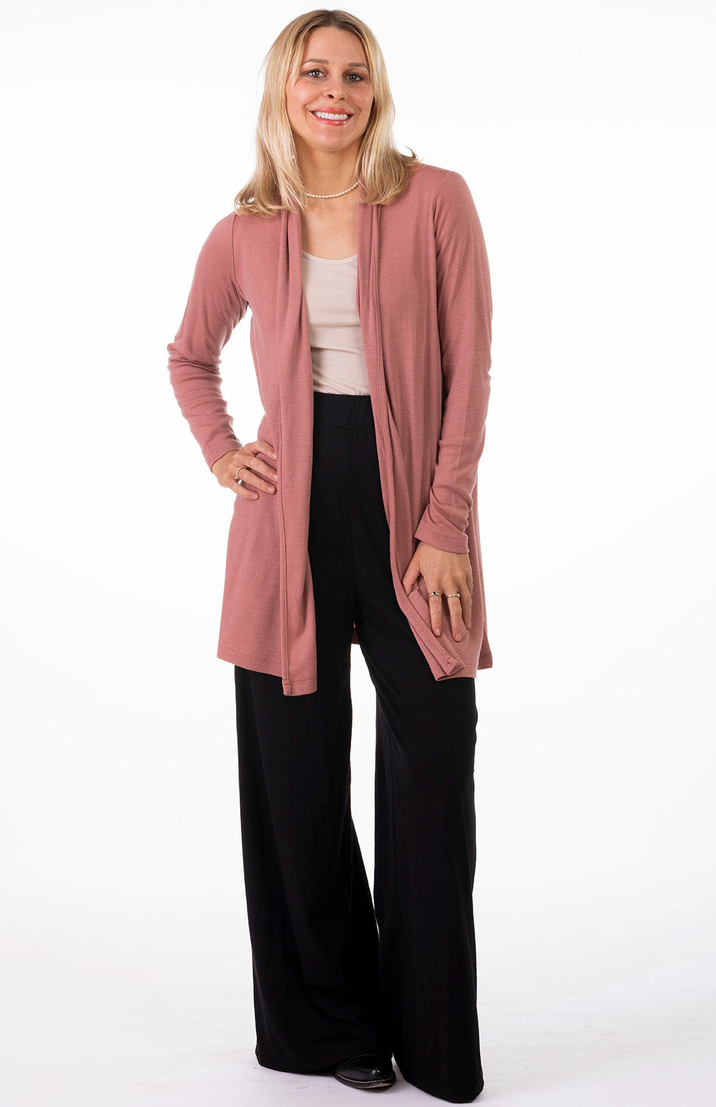 Rosewood Pink Women's Merino Wool Drape Cardigan