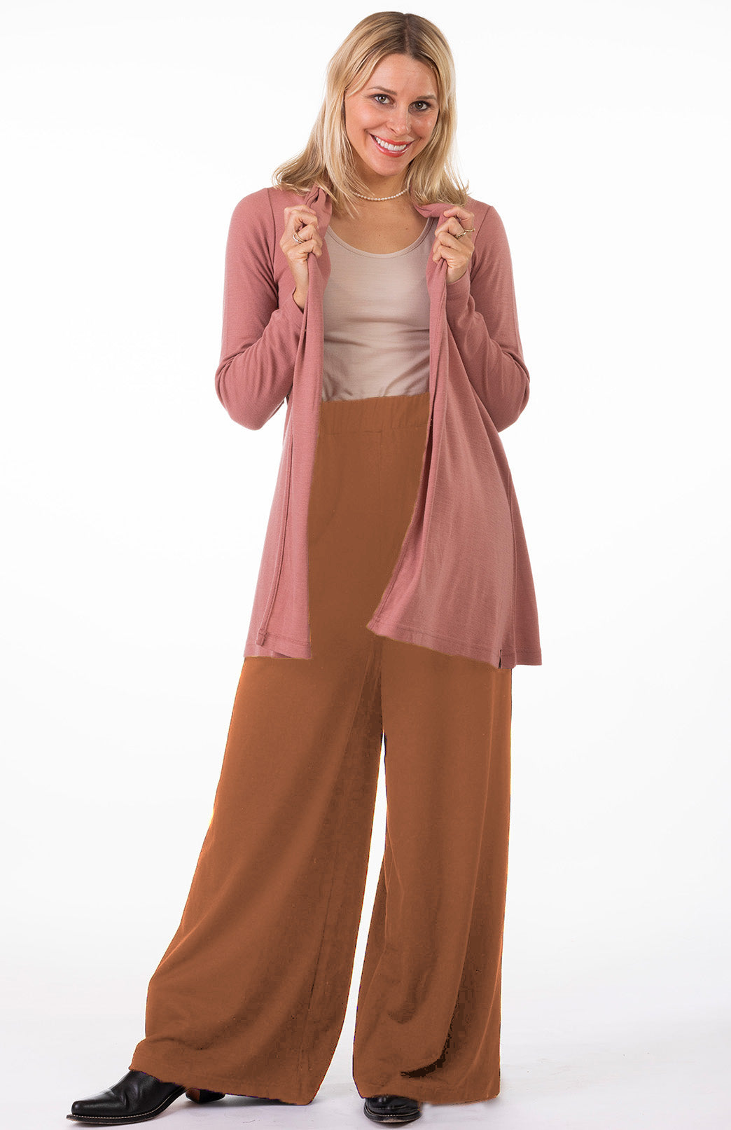 Cinnamon Women's Merino Wool Wide Leg Pants with Pockets