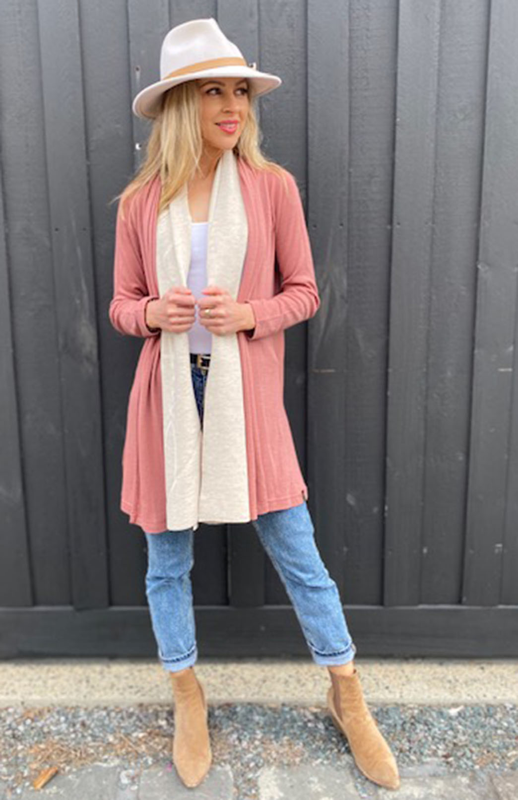 Rosewood Pink Women's Merino Wool Drape Cardigan