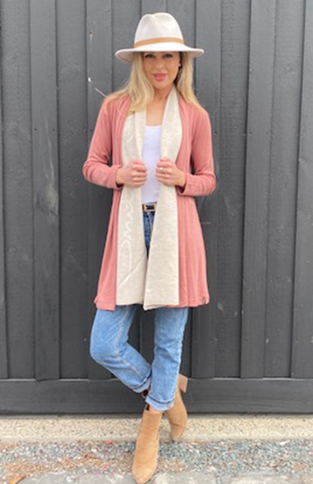 Rosewood Pink Women's Merino Wool Drape Cardigan