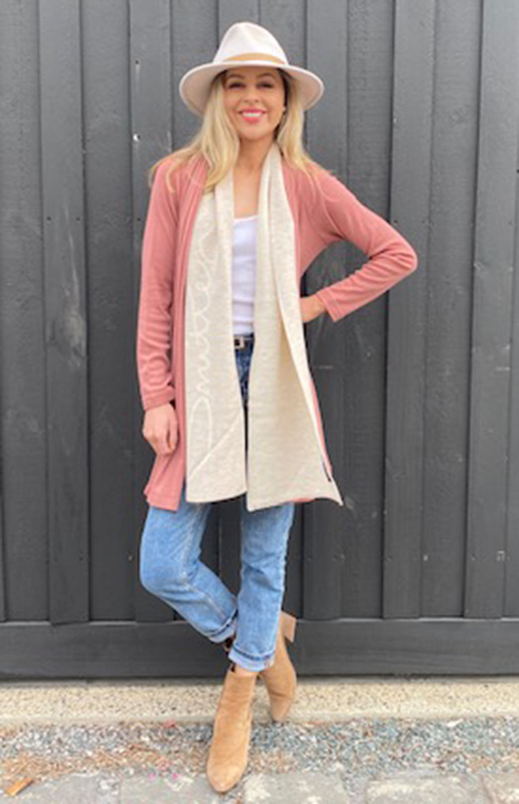Rosewood Pink Women's Merino Wool Drape Cardigan