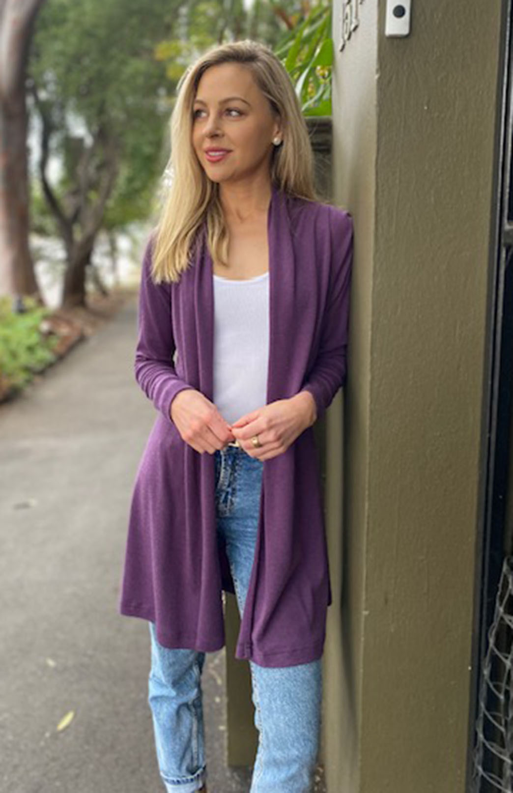 Soft Amethyst Purple Women's Merino Wool Drape Cardigan