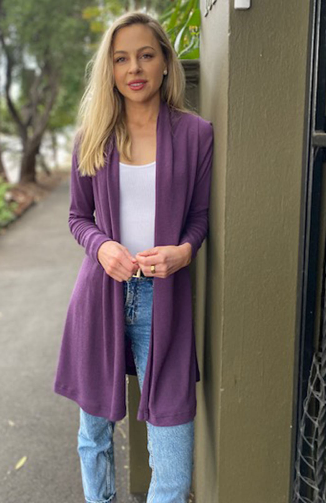 Soft Amethyst Purple Women's Merino Wool Drape Cardigan