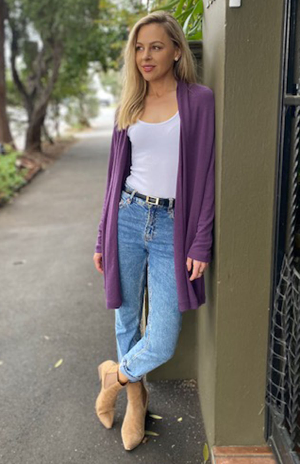 Soft Amethyst Purple Women's Merino Wool Drape Cardigan