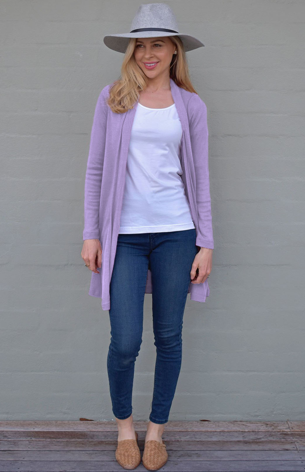 Soft Violet Purple Women's Merino Wool Drape Cardigan