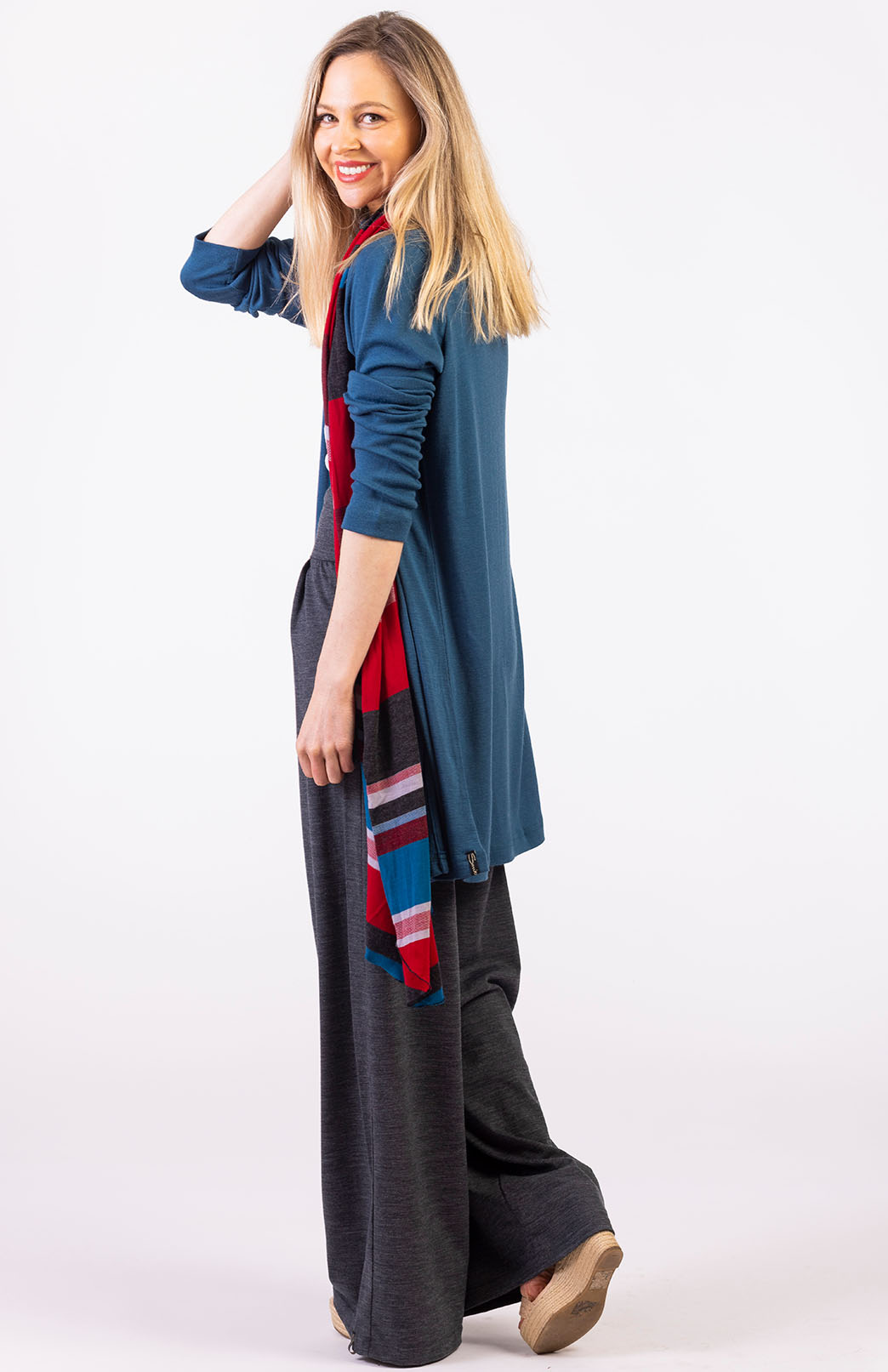 Storm Teal Women's Merino Wool Drape Cardigan
