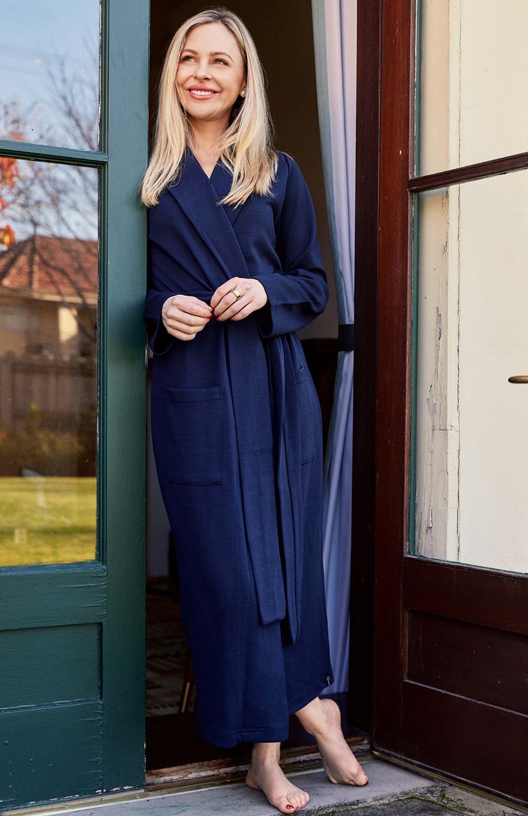 French Navy Marl Superfine Merino Wool Unisex Dressing Gown