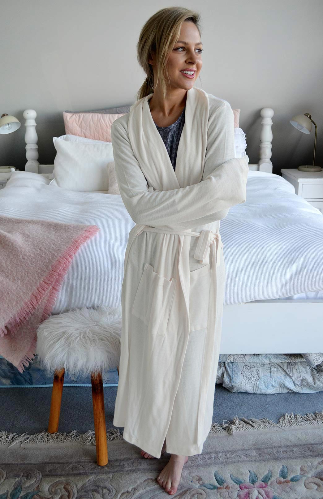 Ivory Superfine Merino Wool Dressing Gown