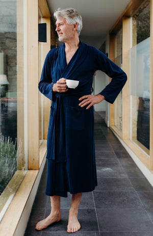 Women's Nua Cotton Dressing Gown - Navy Blue | Bown of London – Bown of  London USA