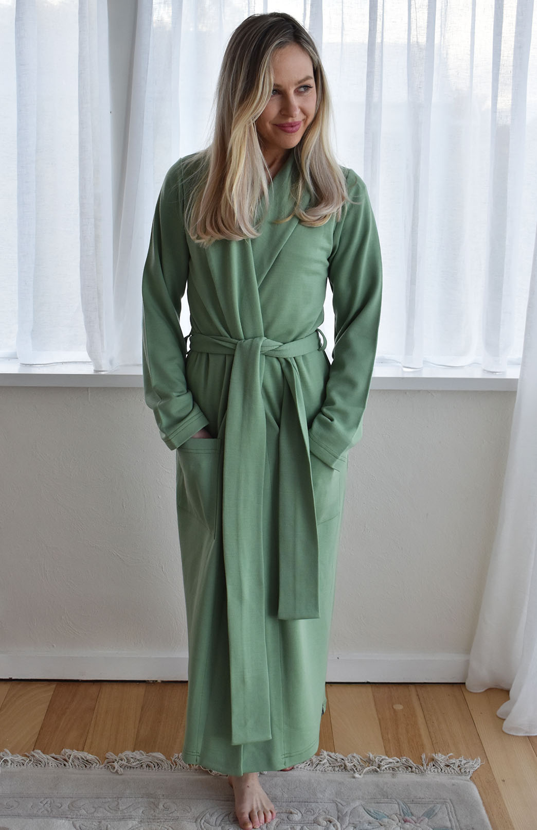 Matcha Green Superfine Merino Wool Dressing Gown