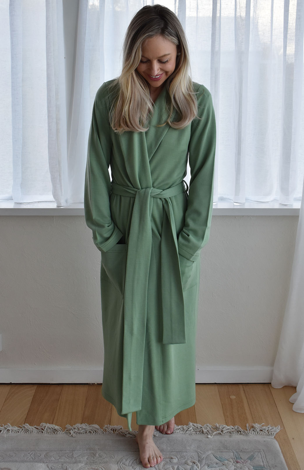 Matcha Green Superfine Merino Wool Dressing Gown