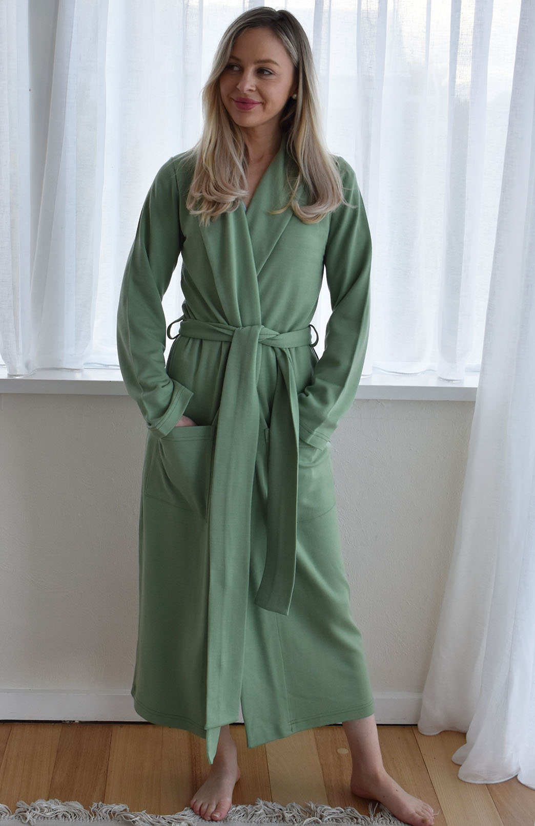 Matcha Green Superfine Merino Wool Dressing Gown