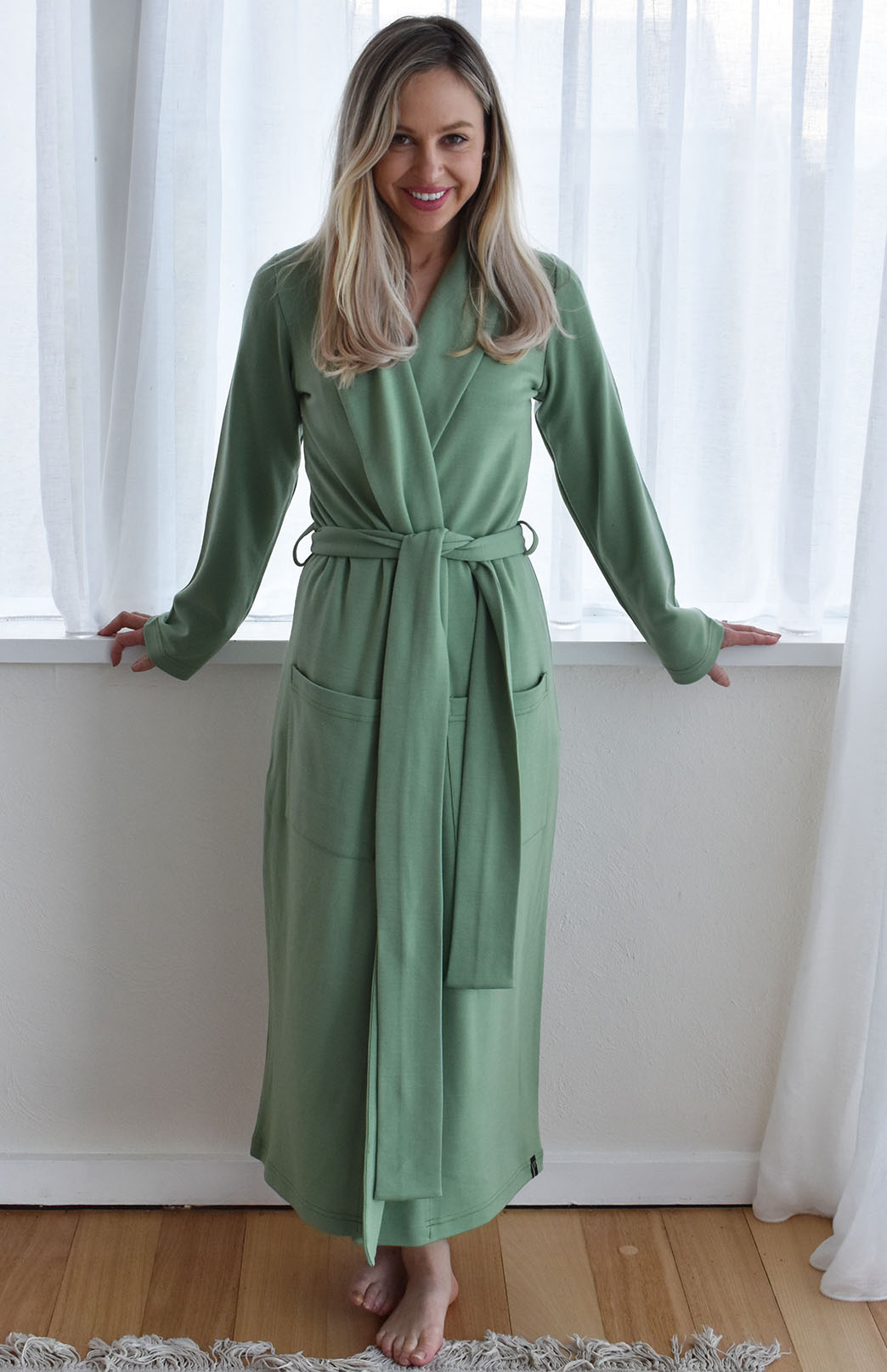 Matcha Green Superfine Merino Wool Dressing Gown