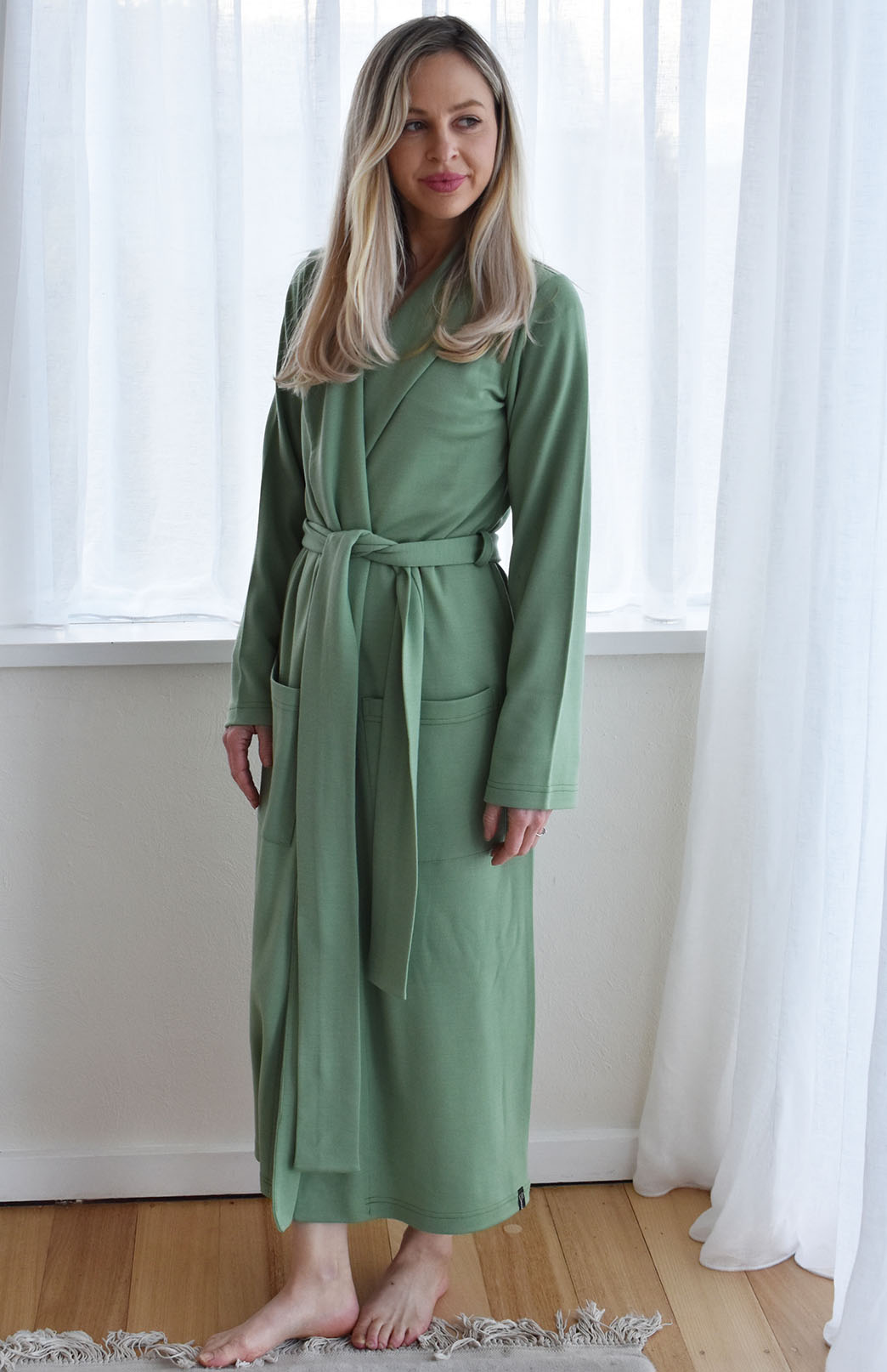 Matcha Green Superfine Merino Wool Dressing Gown