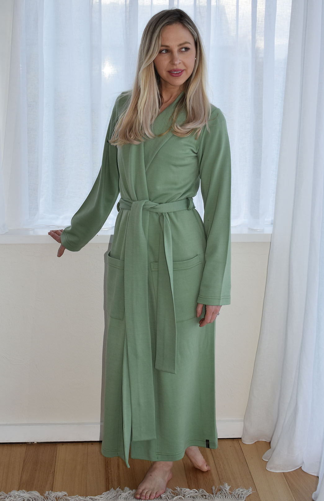 Matcha Green Superfine Merino Wool Dressing Gown