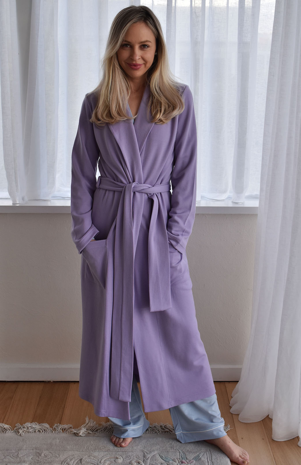 Soft Violet Purple Superfine Merino Wool Dressing Gown
