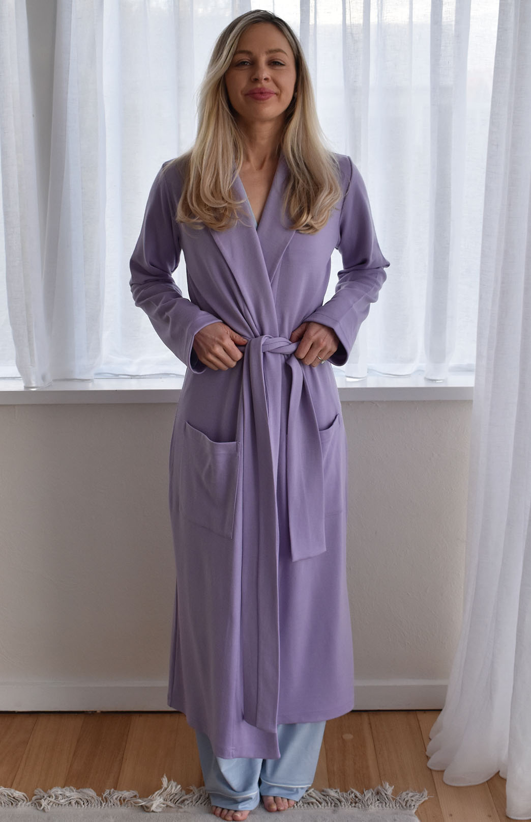 Soft Violet Purple Superfine Merino Wool Dressing Gown