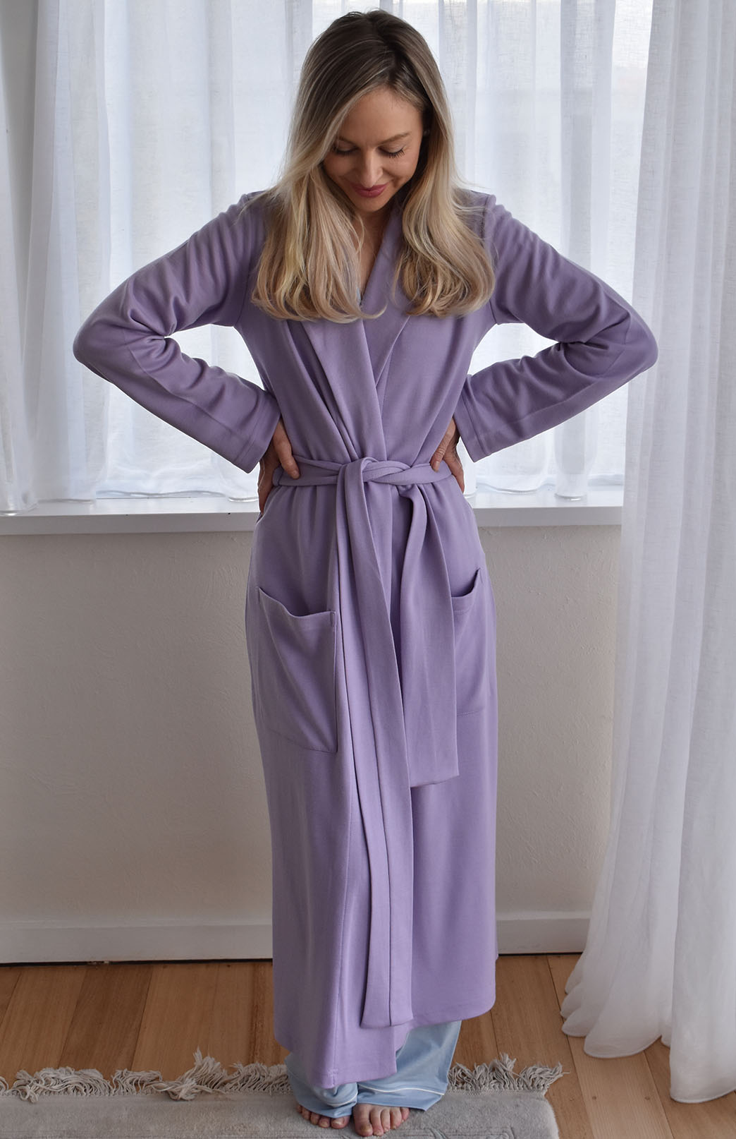 Soft Violet Purple Superfine Merino Wool Dressing Gown