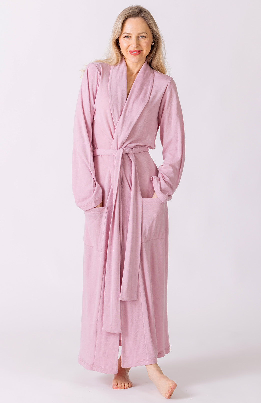 Pink merino wool dressing gown for women Superfine Merino Wool Dressing Gown