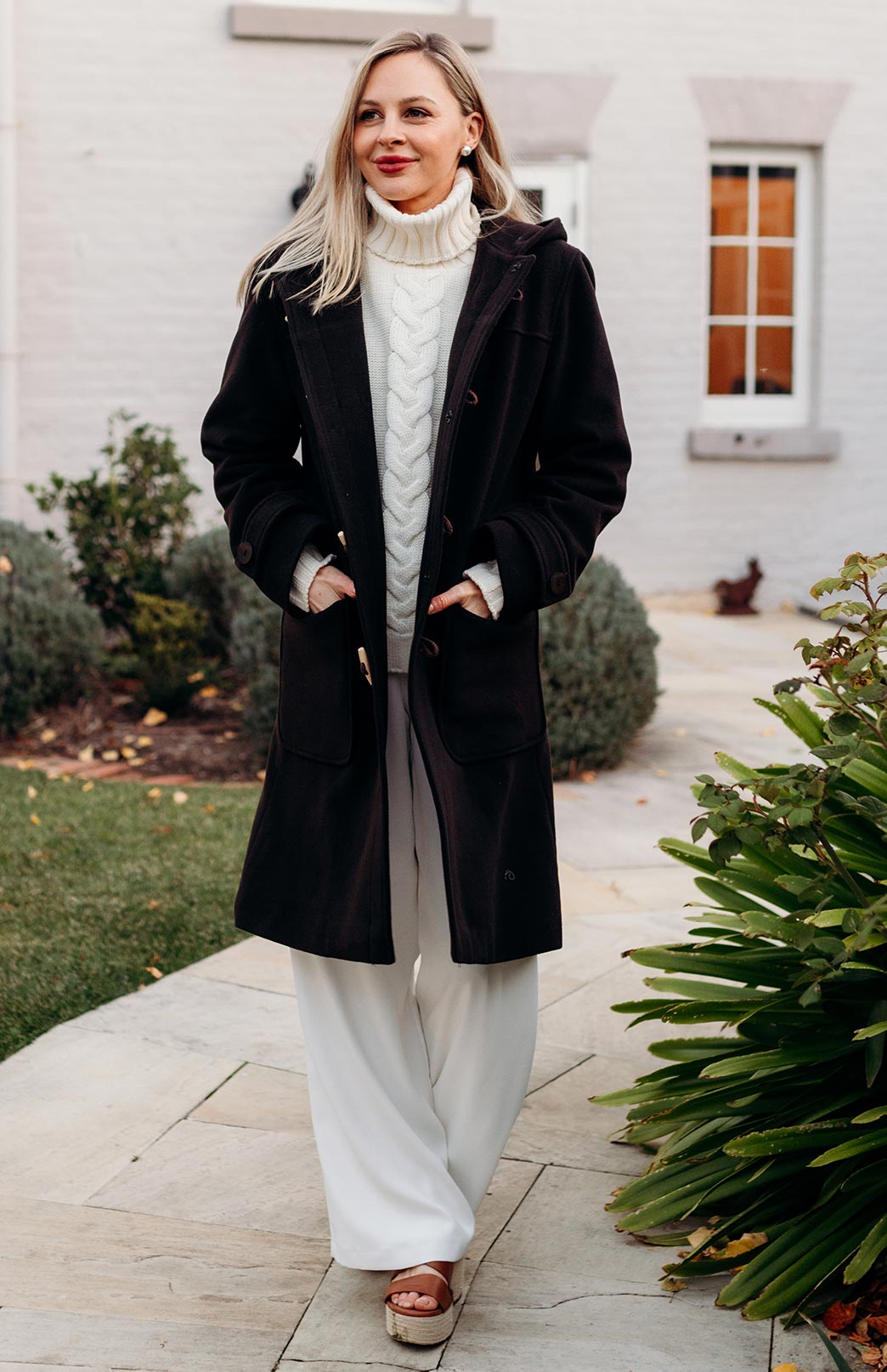 Chocolate Traditional Merino and Cashmere Blend Wool Duffle Coat 
