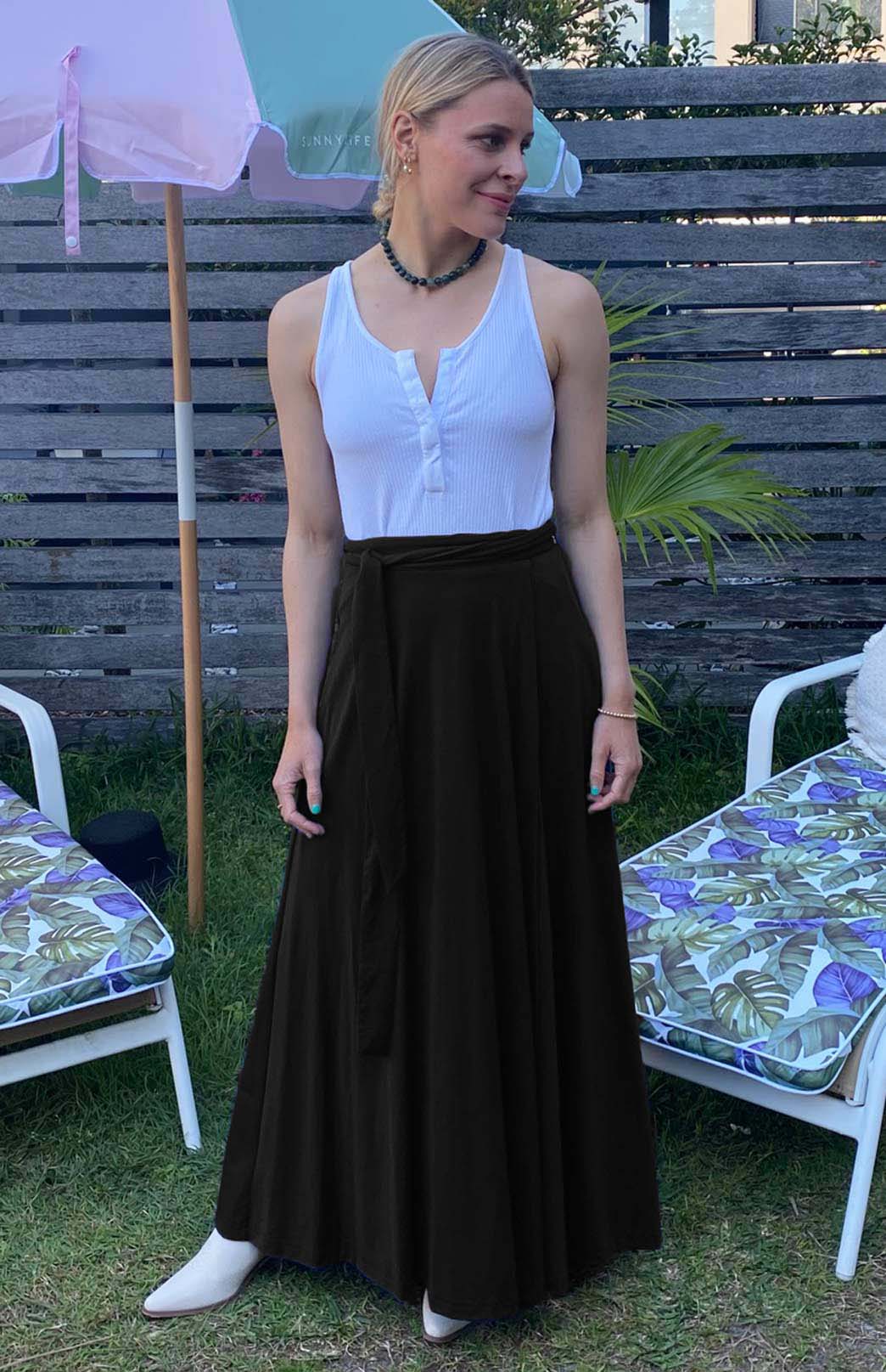 Black Women's Merino Wool Wrap Skirt with pockets