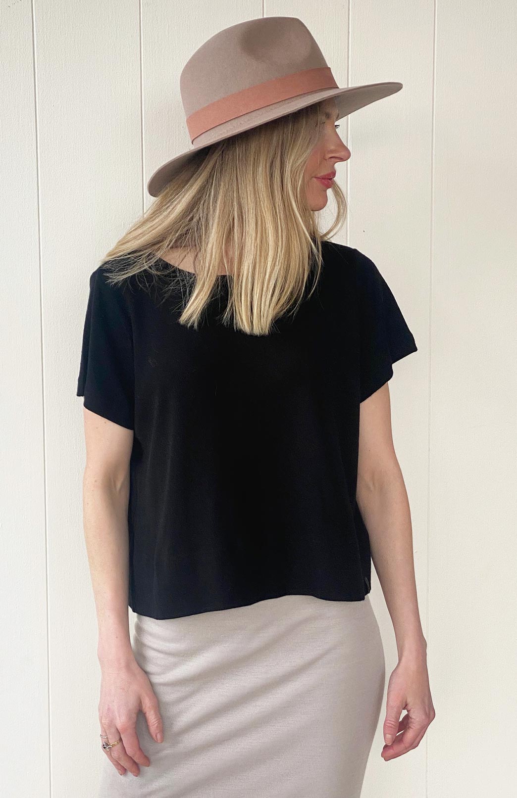 Black Women's Merino Wool Boxy Tee