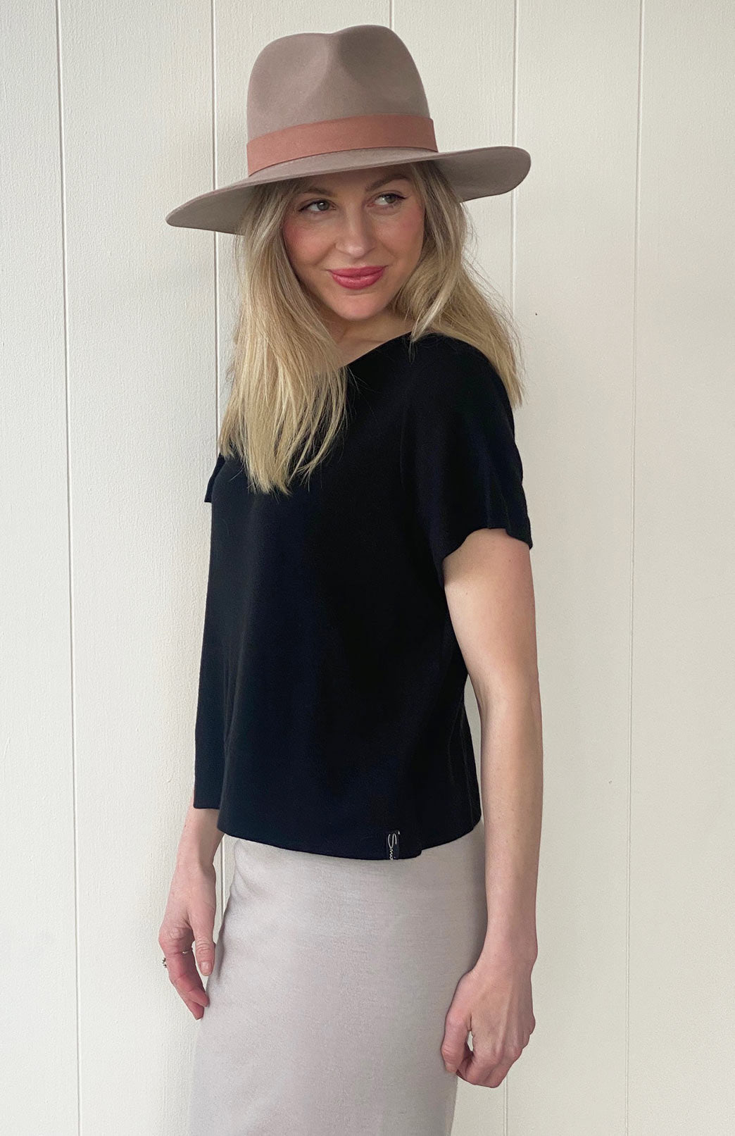 Black Women's Merino Wool Boxy Tee